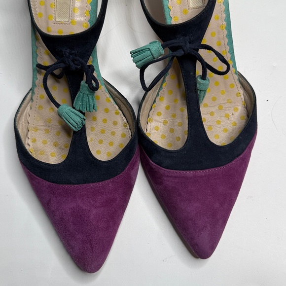 Boden Alice Suede Leather Blue Purple Kitten Heels S-444 Sz 8.5 US 40 EU - Picture 5 of 11